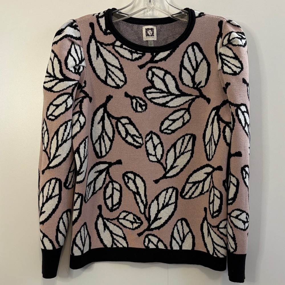 💖Vintage Anne Klein Pink Leaf Pattern Sweater with Puffed Sleeves.